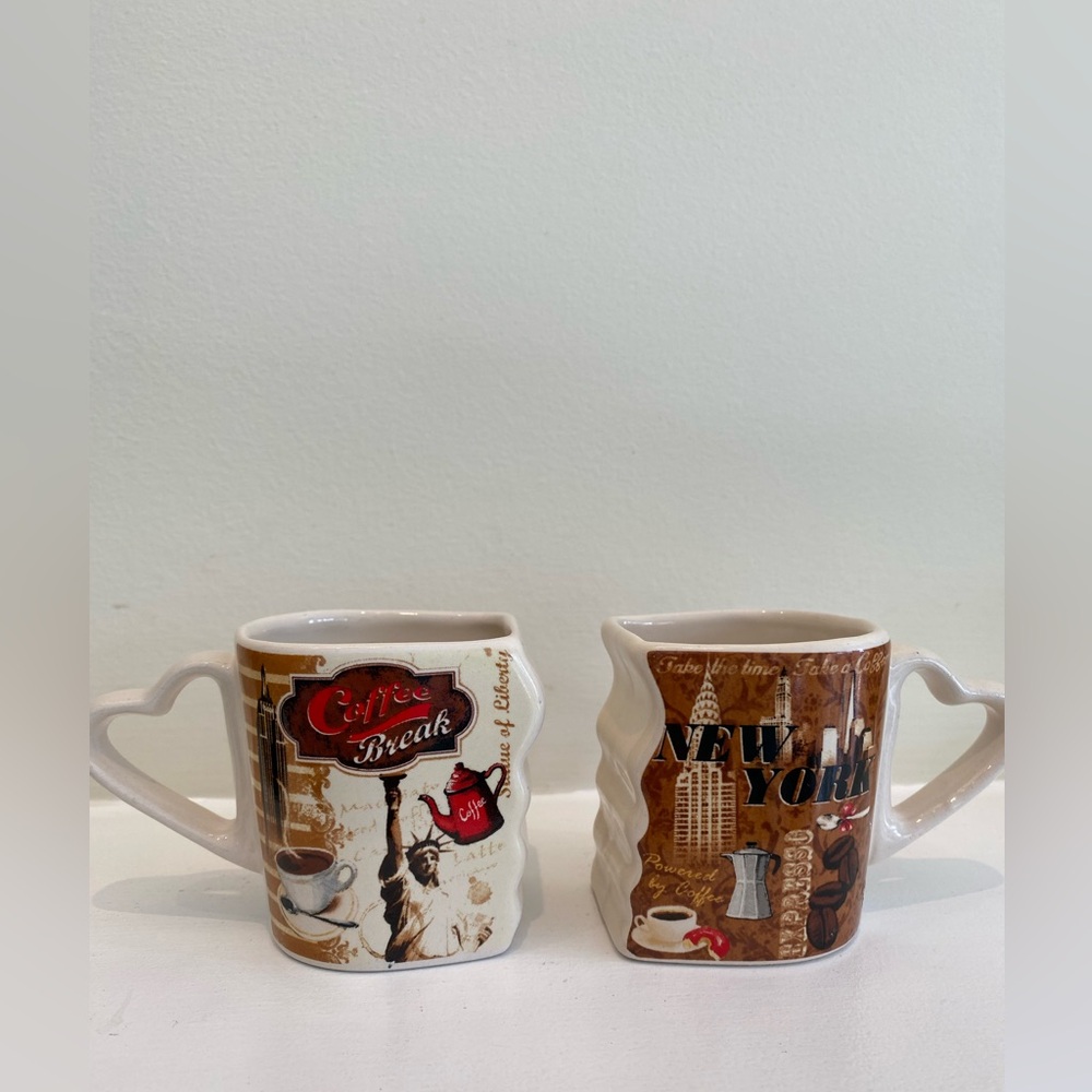 Couples Gift  Espresso Coffee Break Mugs with Heart Handles